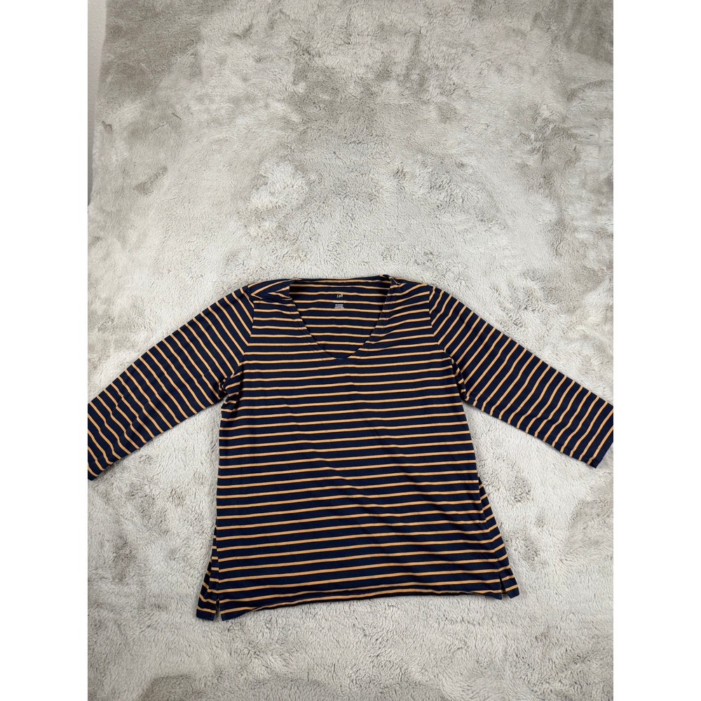 J. Jill Striped Forward Seam Tee V-Neck 3/4 Sleeve Top Casual Comfy L
